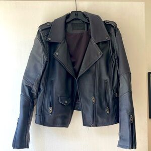 Blank NYC Motorcycle Jacket size L Large distressed neck Gray Faux Leather